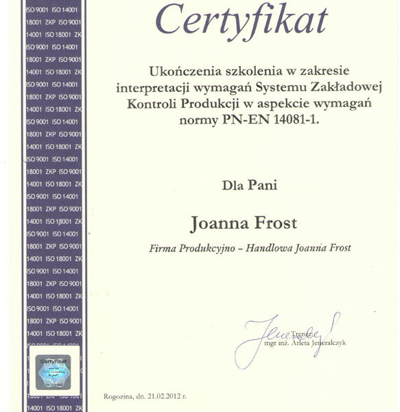 Tartak Rogozina certyfikat