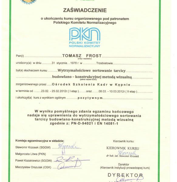 Tartak Rogozina certyfikat